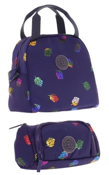 Kaukko Shine Yaprak Desenli Lacivert Kız Çocuk Beslenme Çantası ve Kalem Çantası Seti ürün görseli