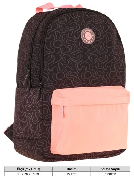 Kaukko Double Colors Üç Bölmeli Kız Çocuk Okul ve Günlük Sırt Çantası - Siyah Pembe - K1836 - Resim 4