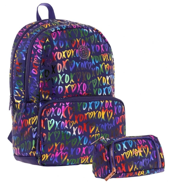 Kaukko Shine Kız Çocuk XOXO Desenli Lacivert İlkokul, Ortaokul Sırt Çantası ve Kalemlik Seti ürün görseli
