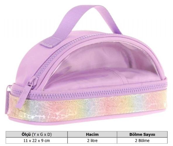 Kaukko Crescent Taşıma Saplı Kız Çocuk İki Gözlü Kalemlik - Lila , Şeffaf Cepli - K2728 - Resim 3