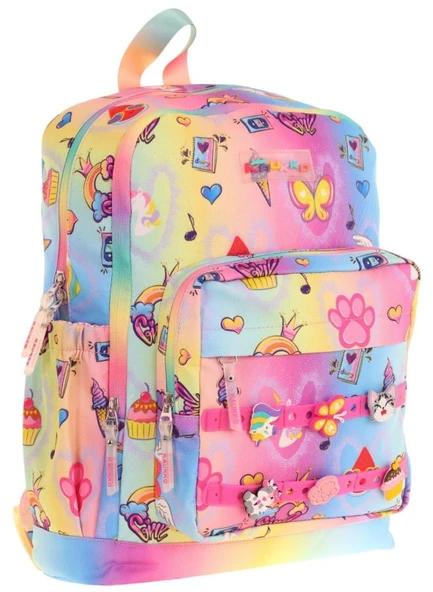 Kaukko Kids Dört Bölmeli Kız Çocuk Silikon Aksesuarlı Mavi Sarı İlkokul Çantası ürün görseli