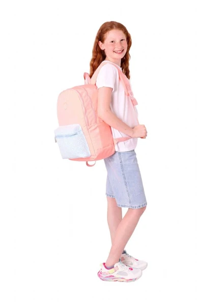 Kaukko Bright Kız Çocuk Taşlı Somon Üç Bölmeli Okul Çantası - K1810 - Resim 5