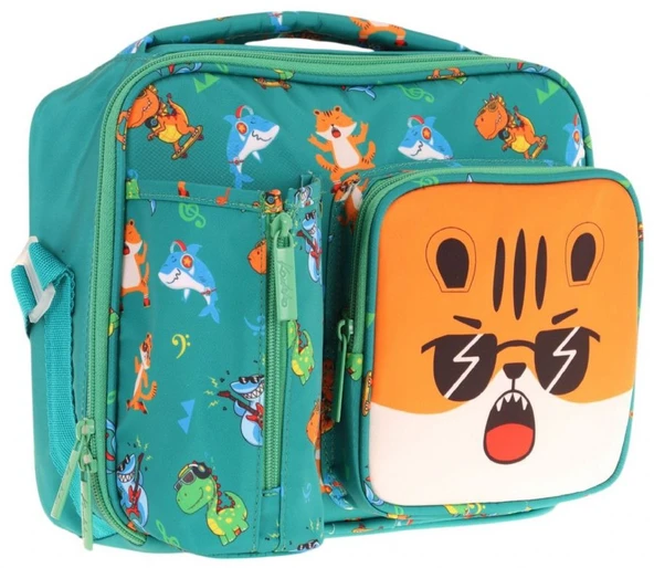Kaukko Erkek Çocuk, Yeşil Turuncu, Aslan Baskılı Isı Yalıtımlı Üç Bölmeli (Matara Cepli) Okul Beslenme Çantası L7254 ürün görseli