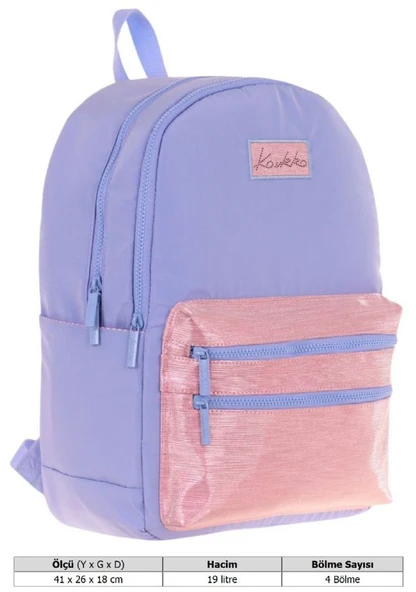 Kaukko Magic Dreams Kız Çocuk Dört Bölmeli Mavi Pembe Okul Sırt Çantası (İlkokul+Ortaokul) - K1815 - Resim 4