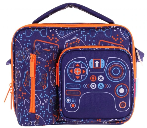 Kaukko Erkek Çocuk, Lacivert Turuncu, Oyun Temalı Isı Yalıtımlı Üç Bölmeli (Matara Cepli) Okul Beslenme Çantası L7281 - 2
