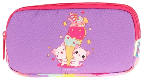 Kaukko Kids Kırmızı Mor, Dondurma Temalı, Kız Çocuk Üç Gözlü Okul Kalem Çantası - L8247 - Resim 2