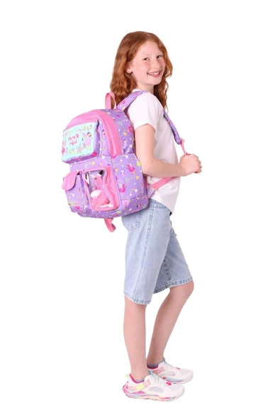 Kaukko Kız Çocuk Peluş Flamingolu İlkokul Okul Sırt Çantası - Mor Pembe - L5240 - Resim 5