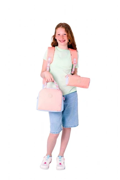 Kaukko Quick Üçlü Kız Çocuk Okul Çanta Seti - Somon - Kapitone Detaylı - 3