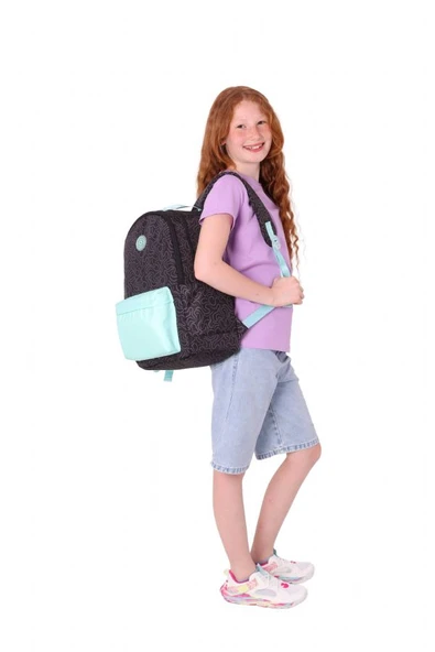 Kaukko Double Colors Üç Bölmeli Kız Çocuk Okul ve Günlük Sırt Çantası - Siyah Turkuaz - K1835 - Resim 5