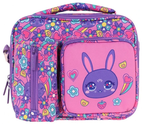 Kaukko Kız Çocuk, Mor Pembe, Tavşan Baskılı Isı Yalıtımlı Üç Bölmeli (Matara Cepli) Okul Beslenme Çantası L7220 - Resim 2