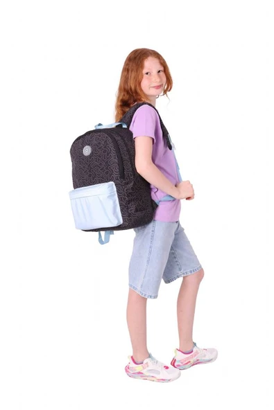 Kaukko Double Colors Üç Bölmeli Kız Çocuk Okul ve Günlük Sırt Çantası - Siyah Mavi - K1839 - Resim 5