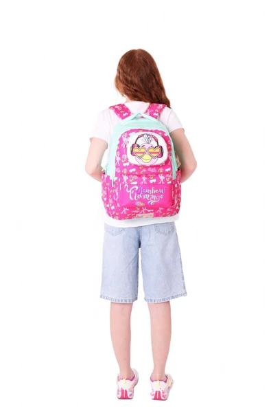 Kaukko Toys Kız Çocuk 3D Flamingo Şekilli İlkokul ve Günlük Sırt Çantası - Kırmızı Yeşil - L5235 - Resim 6