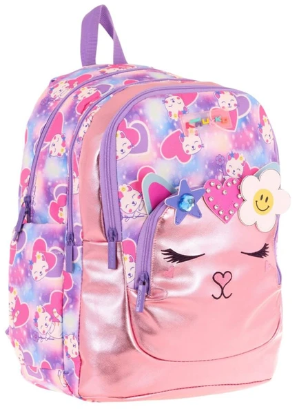 Kaukko Kids Kedi Şekilli Kız Çocuk Dört Gözlü Okul Çantası - L5219 ürün görseli