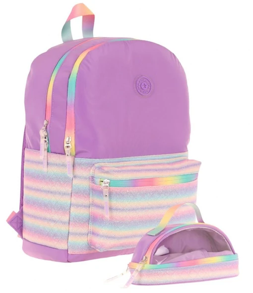 Kaukko Brush Okul Çantası ve İki Bölmeli Kalemlik Seti - Kız çocuk - Mor Çok Renkli - K1822+K2733 ürün görseli