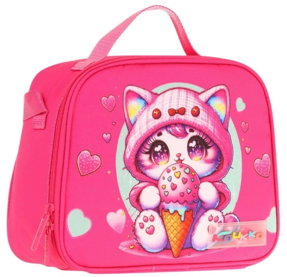 Kaukko Kids Kız Çocuk Isı Yalıtımlı Okul/Piknik Beslenme Çantası (Dondurma Yiyen Kedi) L7250