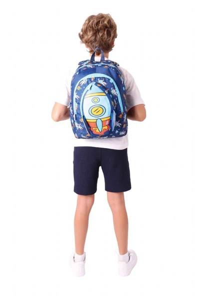 Kaukko Kids Üç Gözlü (Erkek Çocuk) Okul Sırt Çantası (Roket Detaylı) - L5260 - Resim 6