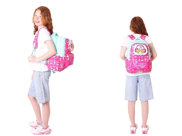 Kaukko Kız Çocuk 3D Flamingo Şekilli Kırmızı Yeşil Okul Sırt Çantası ve Isı Yalıtımlı Beslenme Çantası Seti - Resim 3