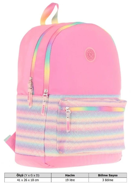 Kaukko Brush Üç Bölmeli Kız Çocuk Pembe Çok Renkli Okul Çantası - K1823 - Resim 4
