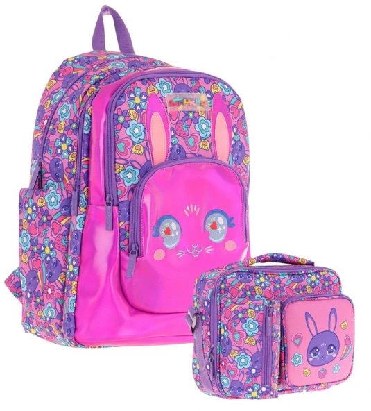 Kaukko Kids Okul ve Beslenme Çantası Seti (Kız Çocuk) - Tavşan Şekilli Mor Pembe - (L5220+L7220) ürün görseli