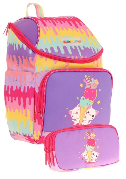 Kaukko Kırmızı Mor, Dondurma Temalı, Kız Çocuk Okul Çantası ve Kalem Çantası Seti - L5247+L8247 ürün görseli