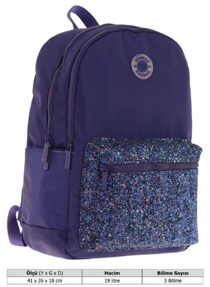 Kaukko Bright Kız Çocuk Taşlı Lacivert Üç Bölmeli Okul Çantası - K1808 - Resim 6