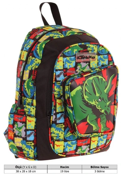 Kaukko Kids Üç Gözlü (Erkek Çocuk) Okul Sırt Çantası (3D Gergedan Detaylı) - L5263 - Resim 4