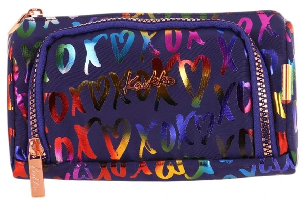 Kaukko Plump İki Bölmeli Lacivert XOXO Desenli Kız Çocuk Kalem Çantası/Kalemlik - K2690 - Resim 2