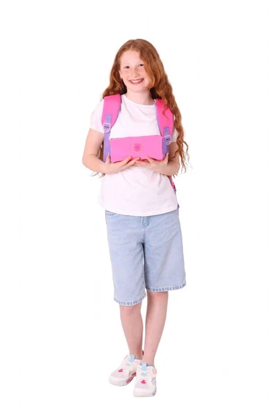 Kauko Holiday Kız Çocuk Rozetli Okul Çantası ve Kalemlik Seti - Pembe - Altı Bölmeli - Resim 3