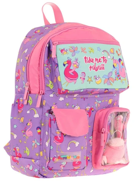 Kaukko Kız Çocuk Peluş Flamingolu İlkokul Okul Sırt Çantası - Mor Pembe - L5240 ürün görseli