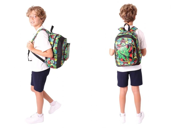 Kaukko Kids 3D Gergedan Detaylı Okul Çantası (L5263) ve Thermo Beslenme Çantası (L7263) Seti - Erkek Çocuk - Resim 3