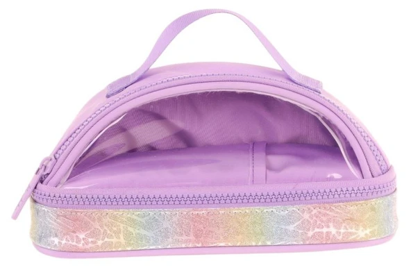 Kaukko Crescent Taşıma Saplı Kız Çocuk İki Gözlü Kalemlik - Lila , Şeffaf Cepli - K2728 - Resim 2
