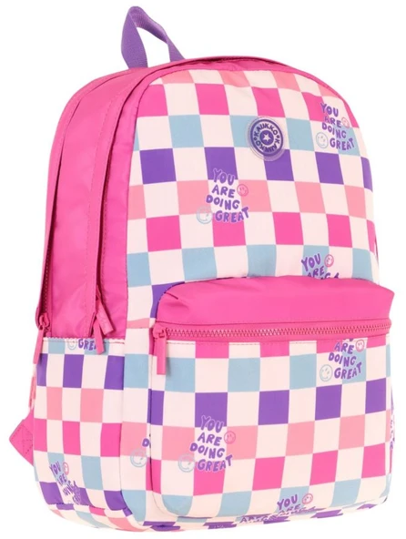 Kaukko Nature Kız Çocuk Üç Bölmeli Pembe Dama Desenli Okul Sırt Çantası - K1787 ürün görseli