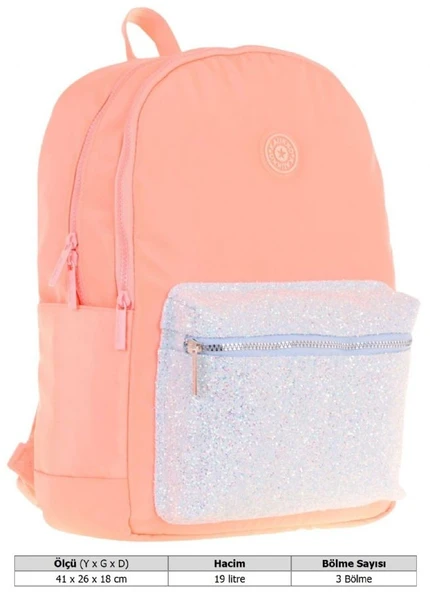 Kaukko Bright Kız Çocuk Taşlı Somon Üç Bölmeli Okul Çantası - K1810 - Resim 4