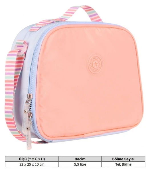 Kaukko Kız Çocuklar İçin Isı Yalıtımlı Thermo Beslenme Çantası - Mavi Turuncu- Çizgili - K9040 - Resim 4