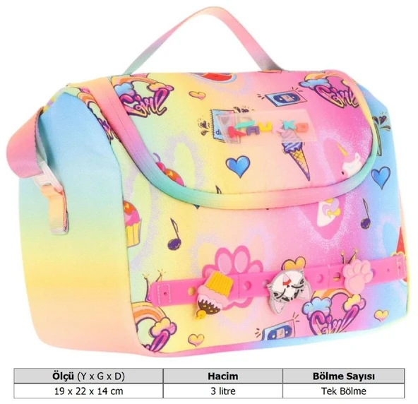 Kaukko Kids Isı Yalıtımlı, Silikon Aksesuarlı Beslenme Çantası - Mavi Sarı - Kız Çocuk - L7244 - Resim 4