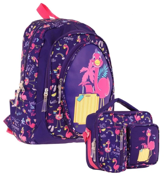 Kaukko Kids Flamingo Detaylı Okul Çantası (L5223) ve Thermo Beslenme Çantası (L7223) Seti - Kız Çocuk ürün görseli