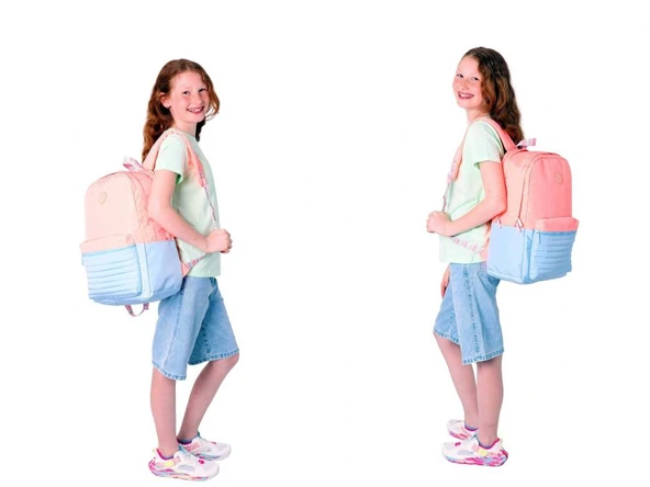 Kaukko Quick Üçlü Kız Çocuk Okul Çanta Seti - Somon - Kapitone Detaylı - 4