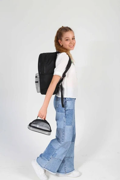 Kaukko Magic Dreams Okul Sırt Çantası ve Şeffaf Kalem Çantası Seti - Kız Çocuk - Siyah - Resim 2