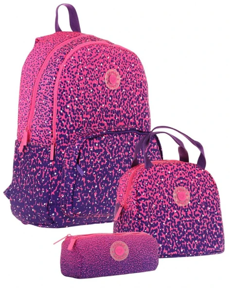 Kaukko Dots Mor Nokta Desenli Kız Çocuk Üçlü İlkokul ve Ortaokul Çanta Seti ürün görseli