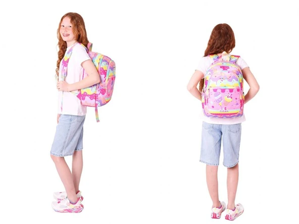 Kaukko Kids Kız Çocuk Okul Çantası ve Isı Yalıtımlı Beslenme Çantası Seti (L5232+L7232) Dondurma Baskılı - Pembe Sarı - Resim 3