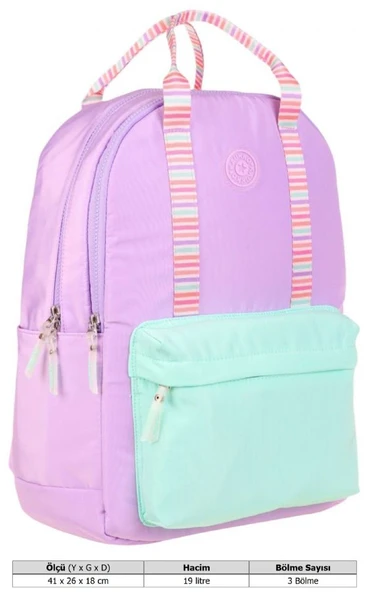 Kaukko K1764 Kız Çocuk/Kadın (Mor Yeşil - Çift Renk) Okul ve Günlük Sırt Çantası - Resim 6