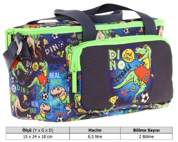 Kaukko Kids Thermo Isı Yalıtımlı Erkek Çocuk Dinazor Lacivert Yeşil Beslenme Çantası L7266 (İki Bölmeli) - Resim 4