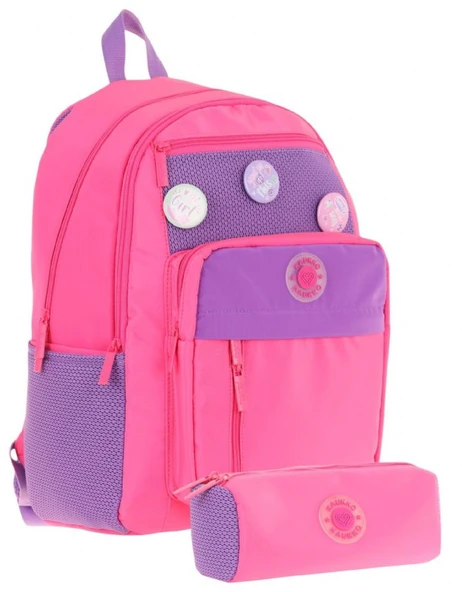 Kauko Holiday Kız Çocuk Rozetli Okul Çantası ve Kalemlik Seti - Pembe - Altı Bölmeli ürün görseli