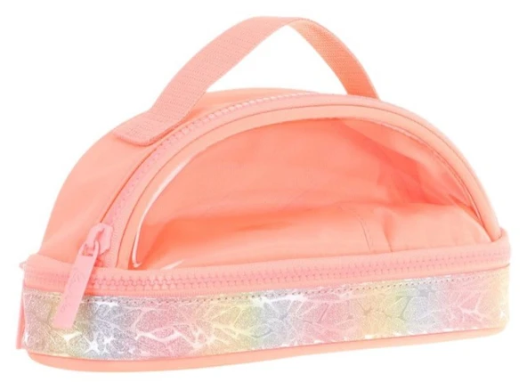 Kaukko Crescent Taşıma Saplı Kız Çocuk İki Gözlü Kalemlik - Somon, Şeffaf Cepli - K2729 ürün görseli