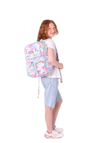 Kaukko Kız Çocuk Peluş Unicornlu İlkokul Okul Sırt Çantası - Pembe - L5243 - Resim 5