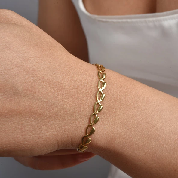 14 Ayar Altın Kaplama İtalyan Gösterişli ve Hafif Gümüş Bileklik - BP00104 - 2