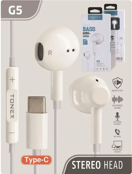 Tonex G5 Type-c Girişli Stereo Kablolu Kulaklık Süper Extra Bass - 5 ADET - 4
