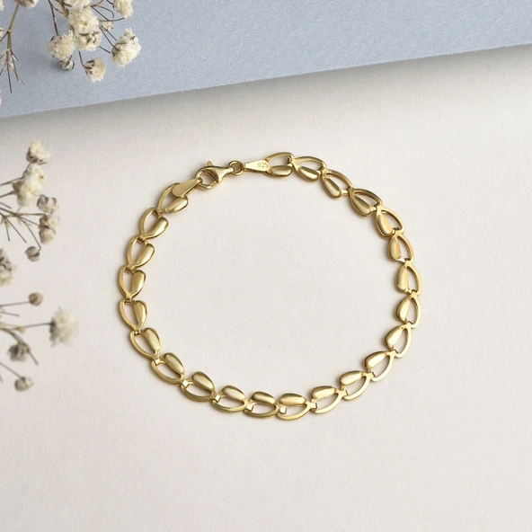 14 Ayar Altın Kaplama İtalyan Gösterişli ve Hafif Gümüş Bileklik - BP00104 - 4