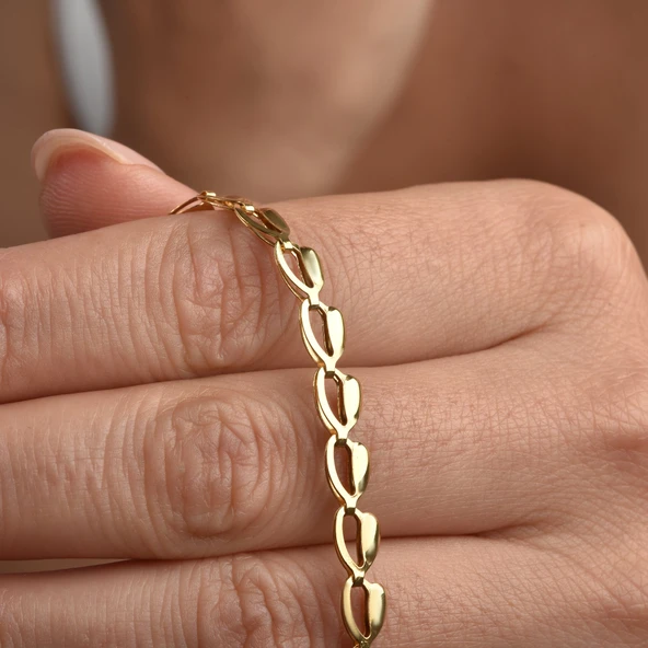 14 Ayar Altın Kaplama İtalyan Gösterişli ve Hafif Gümüş Bileklik - BP00104 - 3