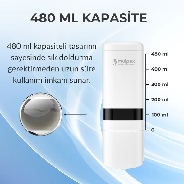 Mulpex 480 ml Beyaz Duvara Monte Sıvı Sabun Dispenseri | Premium Kalite ABS Gövde, Anahtarlı, Şık ve Güvenli - 2
